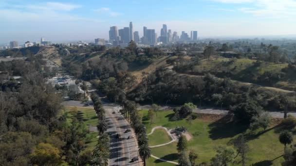 Estabelecimento Aéreo Tiro Los Angeles Downtown Elysian Park Forward Califórnia — Vídeo de Stock
