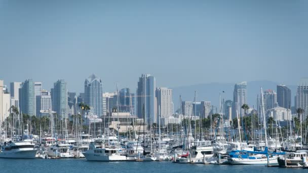 San Diego Daytime Skyline Ships Harbor Island Time Lapse California — Vídeo de stock