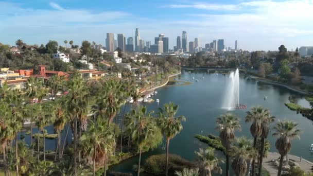 Los Angeles Hava Kuvvetleri Palm Trees Echo Park Gölü Üzerinden — Stok video