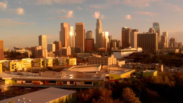 Vue Aérienne Centre Ville Los Angeles Coucher Soleil Avant Californie — Video