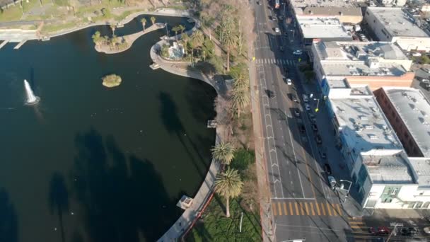 Aerial Top View Lake Macarthur Park Λος Άντζελες Καλιφόρνια Ηπα — Αρχείο Βίντεο