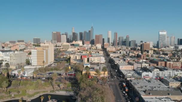 Λος Άντζελες Αεροφωτογραφία Του Downtown Από Macarthur Park Κατεβείτε Καλιφόρνια — Αρχείο Βίντεο