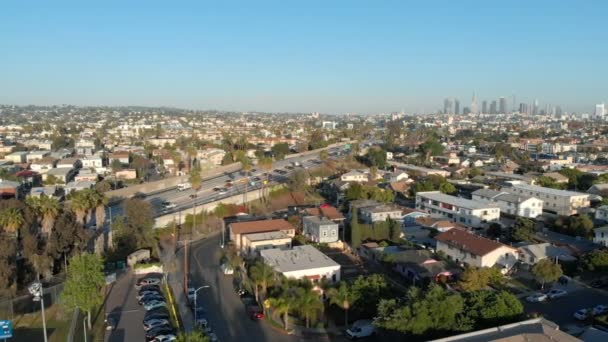 Luftaufnahme Von Los Angeles Und Hollywood Freeway Melrose Ave Tracking — Stockvideo