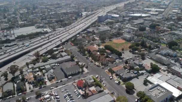 Aerial Shot Los Angeles I10 Freeway Downtown Forward Tilt Reveal — 비디오