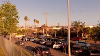 Aerial Shot of Los Angeles and Hollywood Freeway at Melrose Ave Sunset Elevate California USA