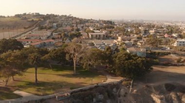 Aerial Shot of Coastal San Pedro and Port of Los Angeles Tracking Right California USA