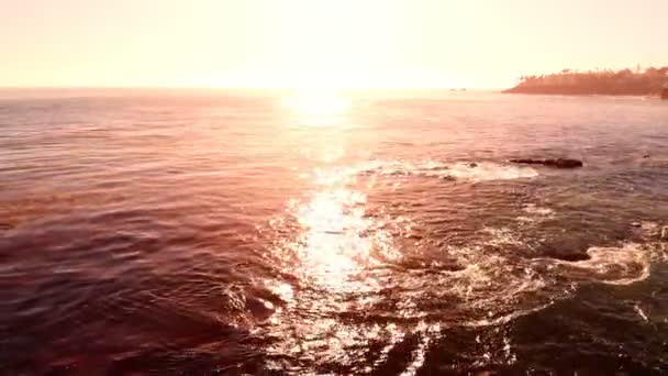 Air Shot Sunset Ocean Waves California Coastline Backward — Stock video