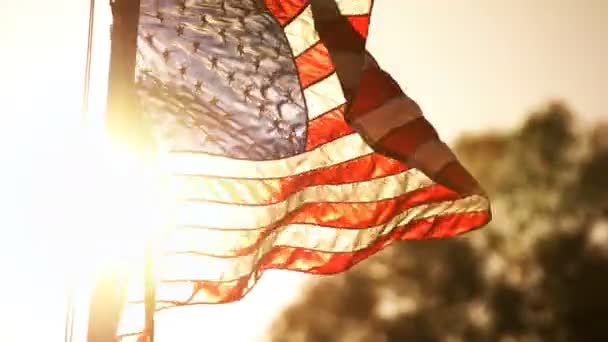 Amerikaanse Vlag Lus Zonsondergang — Stockvideo