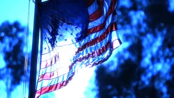 Amerikai Zászló Kék Izzó Lassú Mozgás 120Fps Hurok — Stock videók