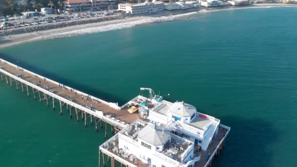 Malibu Pier Aerial Shot California Coastline Backward Tilt Royalty Free Stock Footage