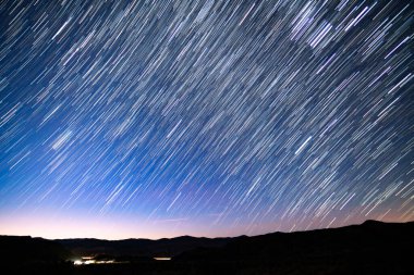 Star Trails of Milky Way Galaxy Night to Sunrise in East Sky at 24mm Over Joshua Tree Astrophotography in California USA