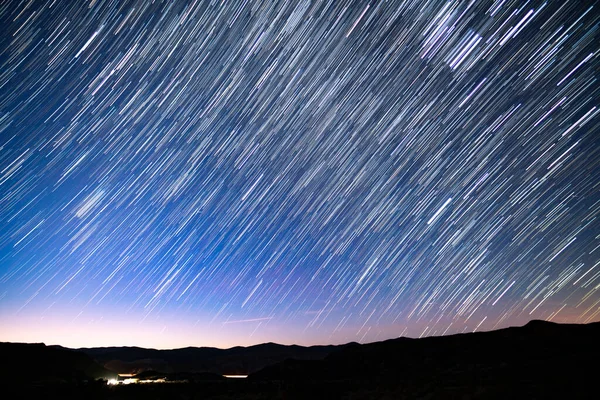Star Trails of Milky Way Galaxy Night to Sunrise in East Sky at 24mm Over Joshua Tree Astrophotography in California USA