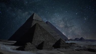 Mısır Büyük Giza Piramidi ve Samanyolu Galaksisi Gece Gökyüzünde R