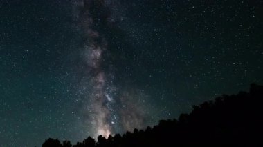 Samanyolu Galaksisi Yaz Gecesi Gökyüzü 15mm Los Padres Ormanı 'nın Üzerinde Kaliforniya Zaman Hızı Astrofotoğrafçılığı