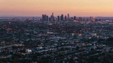 Los Angeles Şehir Merkezi Günbatımından Gece Kentine Geçiş Zamanı California ABD
