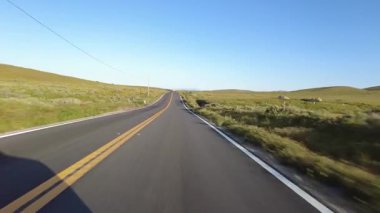 Carrizo Ovası Otoyolu 58 Doğu Grassy Tepeleri Gün batımı 06 Önden Sürücü Plakası Kaliforniya ABD