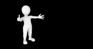 3D beyaz adam alfa kanallı hareket ve animasyon gösteriyor..