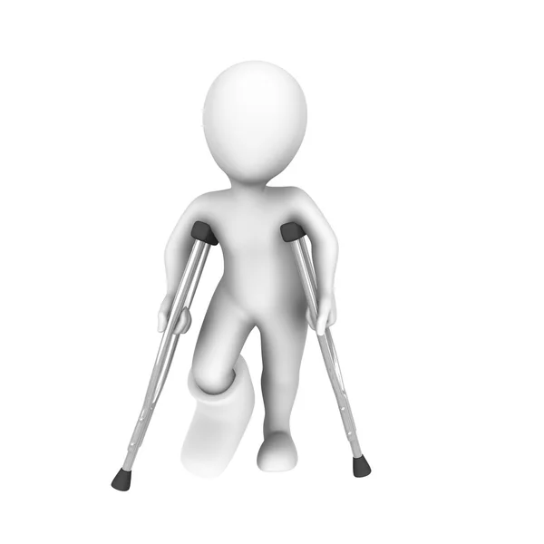 3d made white human with crutches — стоковое фото