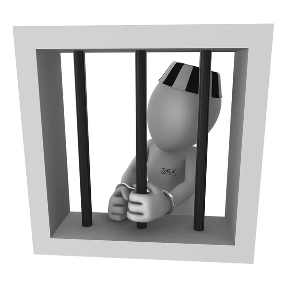 De gevangene in een gestreepte Pet achter een rooster — Stockfoto