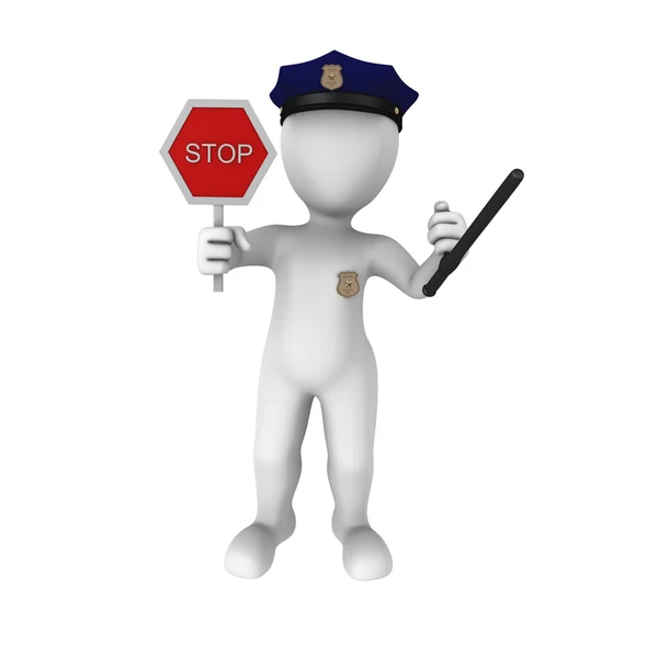 3D-politieman toont stopbord — Stockfoto