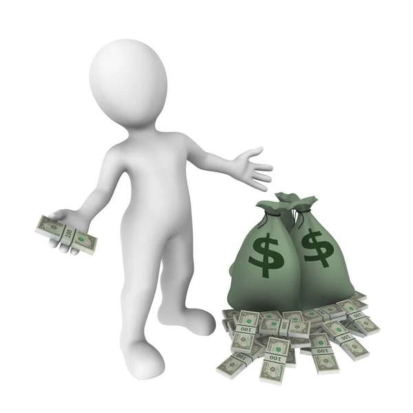 bir çanta dolusu para ile 3D beyaz insan