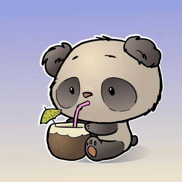 Panda en la playa bebiendo leche de coco Ilustraciones de stock libres de derechos