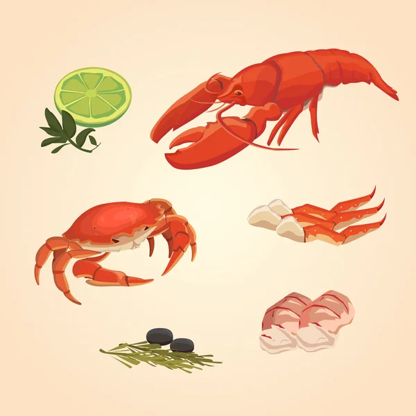 Set crabe de fruits de mer et écrevisses — Image vectorielle