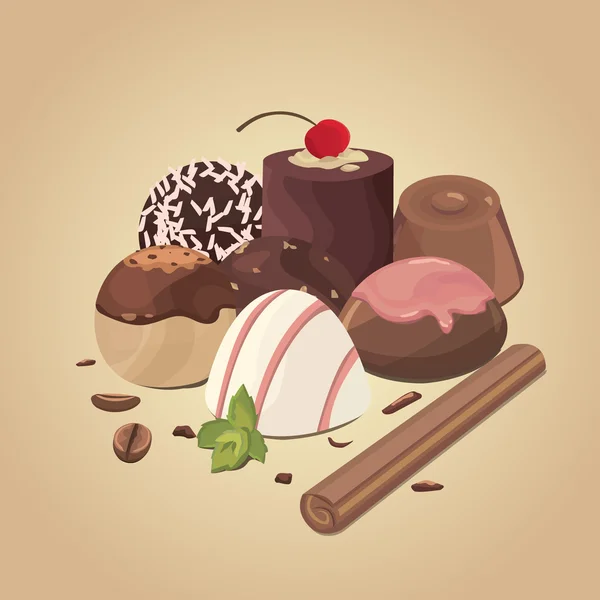 Vector conjunto de caramelos de chocolate. composición de los caramelos — Vector de stock