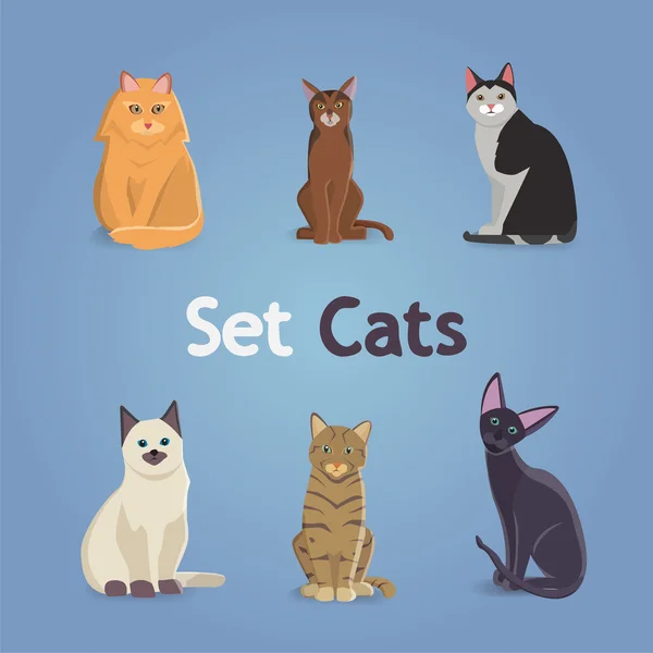 Colección de gatos y perros de diferentes razas. Set de ilustración vectorial. eps 10 — Vector de stock