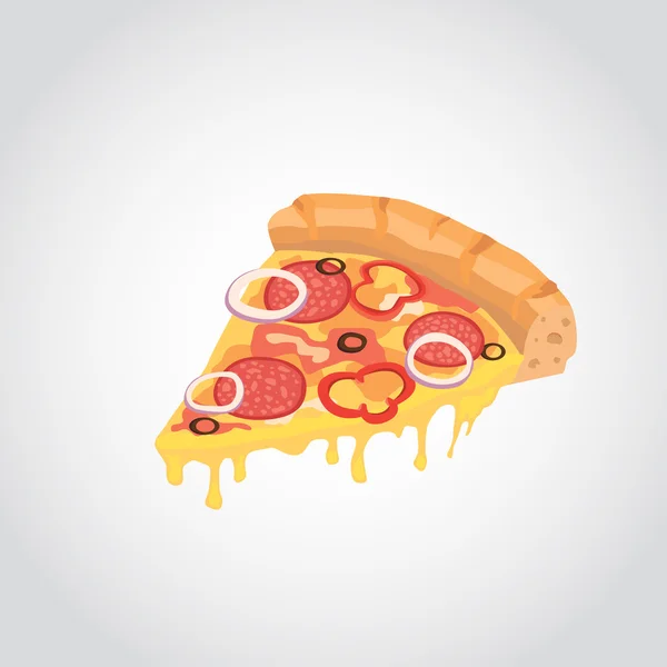 Διανυσματική εικόνα της δημιουργικής πίτσες. Ένα κομμάτι πίτσα για το σχεδιασμό της διαφήμισης για την επιχείρησή σας εστιατόριο. Καρτούν εικονογράφηση πεπερόνι. — Διανυσματικό Αρχείο