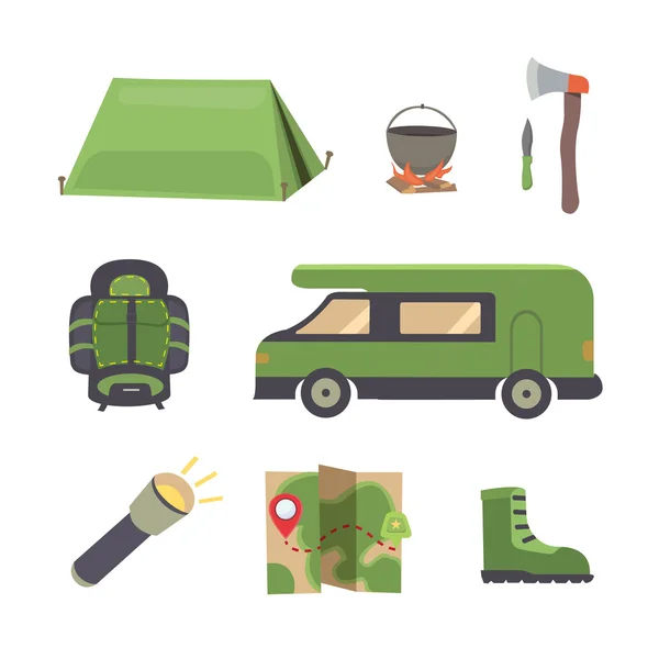 Uppsättning camping equipmen vektor illustration — Stock vektor