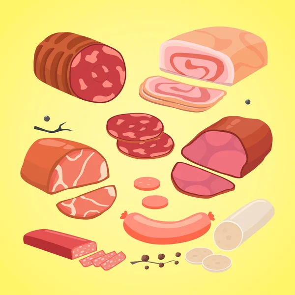 et çeşitleri kümesi. İzole vektör sausege.