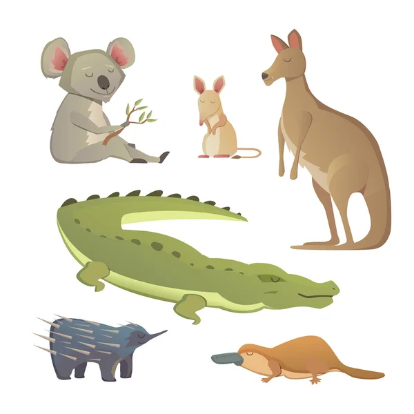İzole karikatür Avustralya hayvanlar vektör kümesi. Avustralya illüstrasyon faunası. — Stok Vektör