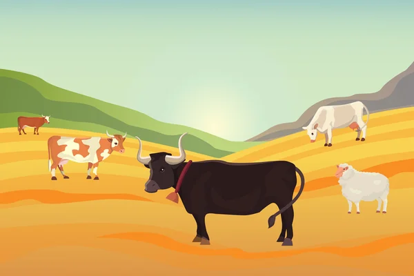 Vacas en una ilustración de dibujos animados archivada . — Archivo Imágenes Vectoriales