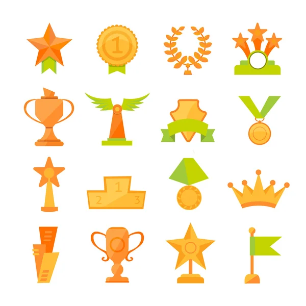 Vektorové ikony sada pohárů ocenění golden sport v moderní plochý. — Stockový vektor