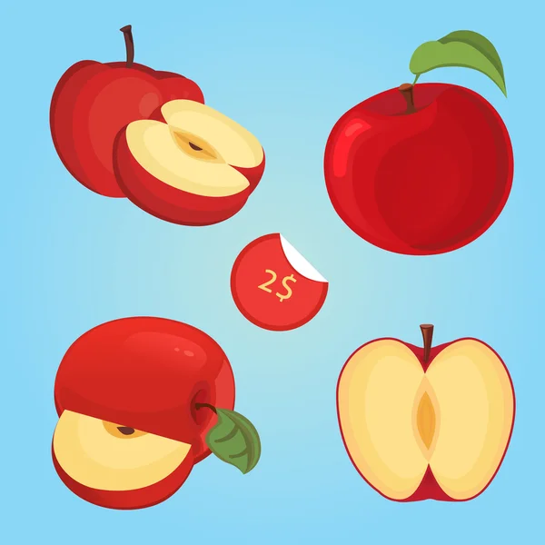 Ilustración vectorial de rodajas de manzana de fruta madura — Vector de stock