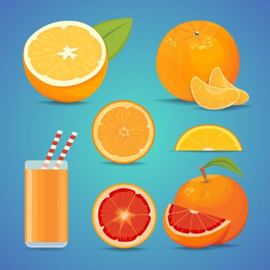 freash turuncu meyve yeşil yaprakları ile. turuncu vektör çizim dilimlenmiş