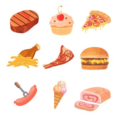 yağ gıda vektör simge tasarlamak. kötü yemek çizgi film koleksiyonu