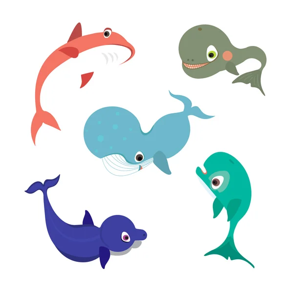 Verzameling van vector walvis pictogrammen of illustraties — Stockvector