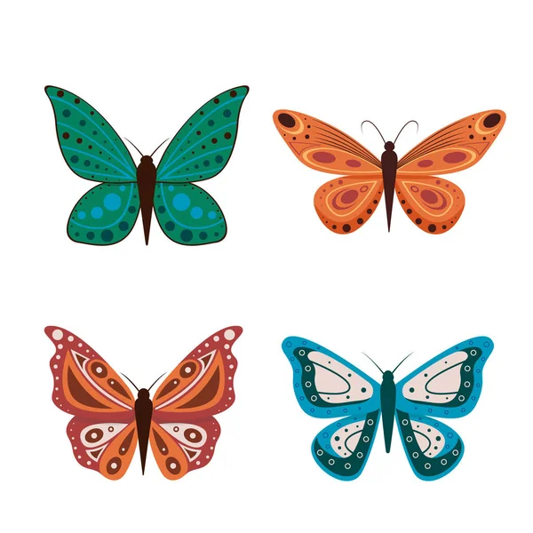 Vector illustration of cartoon butterflies isolated on white background. Abstract butterflies, colorful flying insect. — Stock Vector