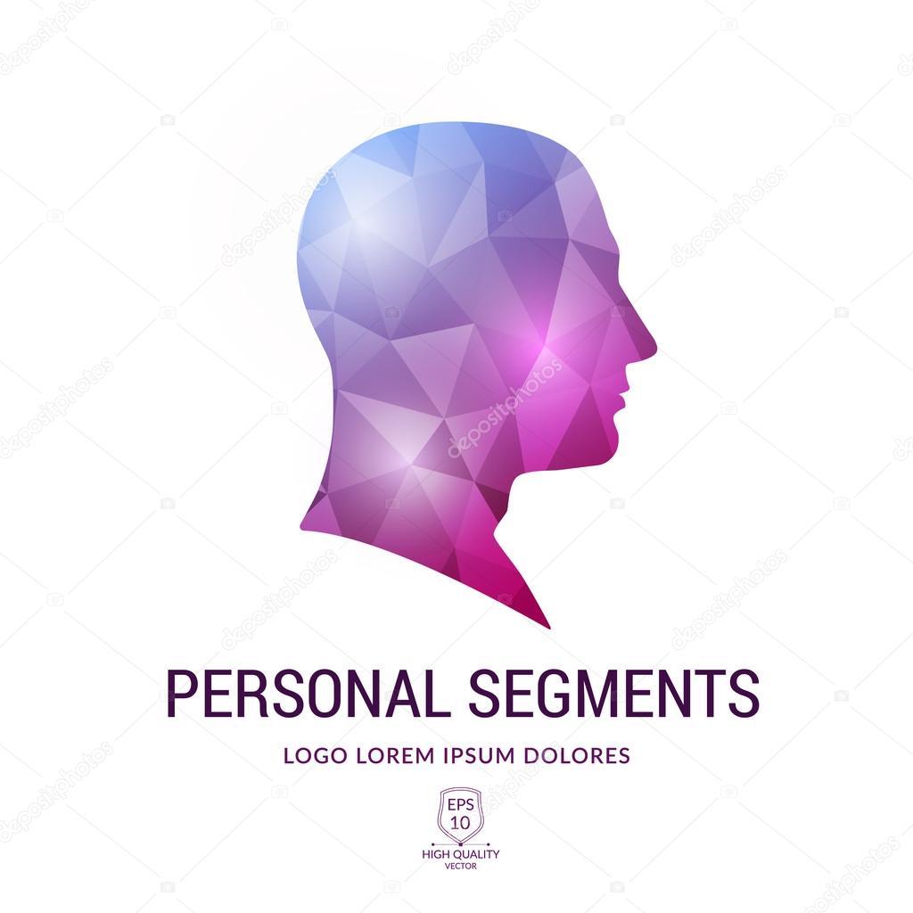 Colorful polygonal male face profile silhouette - blue, red and 