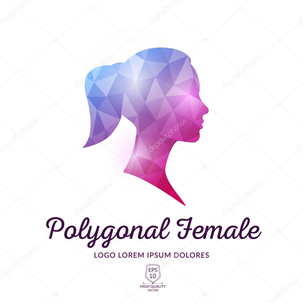 Colorful polygonal female face profile silhouette - blue, red an