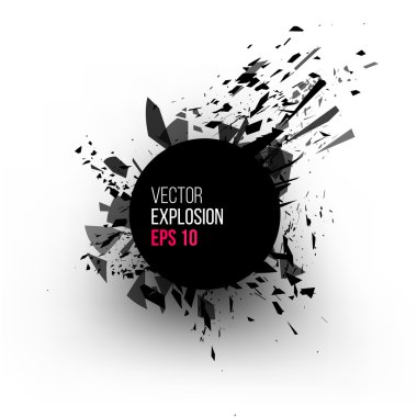 Beyaz backgrou siyah cam parçaları Soyut patlama bulut