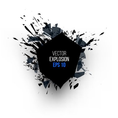 Beyaz backgrou siyah cam parçaları Soyut patlama bulut