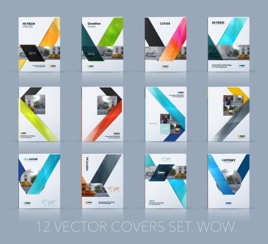 Kapak yıllık raporu için vektör tasarımı. Mega set. Broşür veya sinek