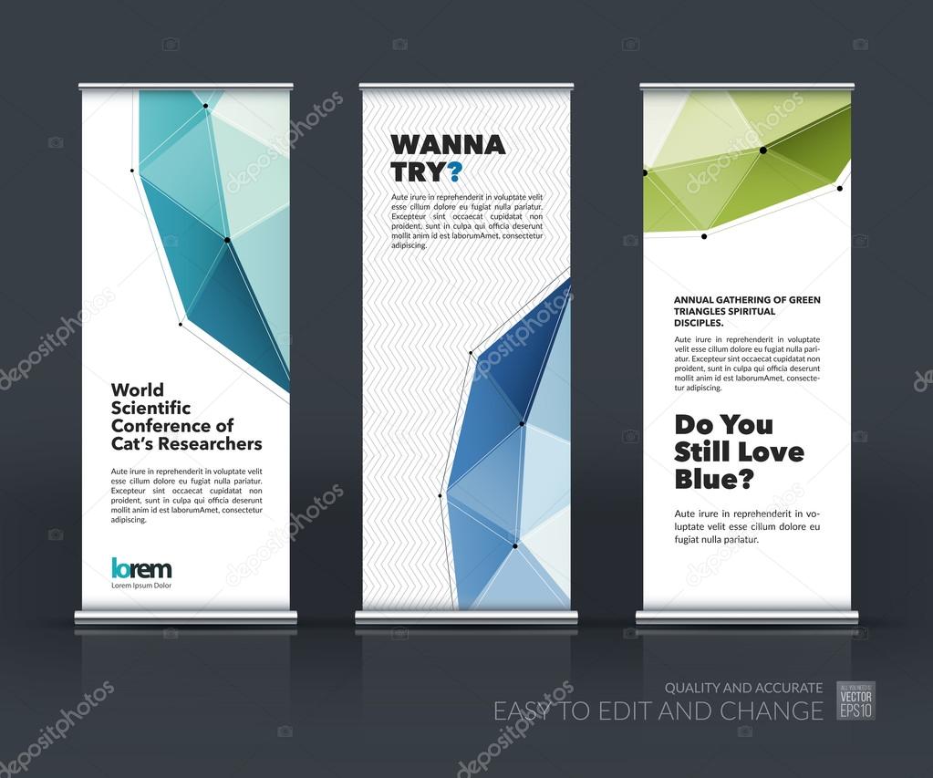 Vector set of modern Roll Up Banner Stand Design with abstract p ...