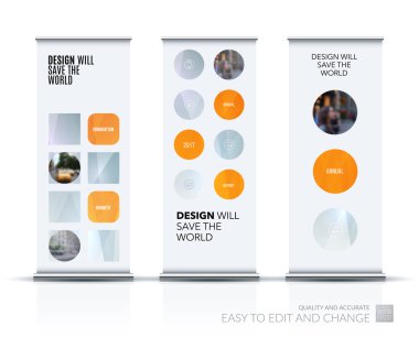 Yuvarlak cir ile modern Roll Up Banner Stand Tasarımı Vektör seti