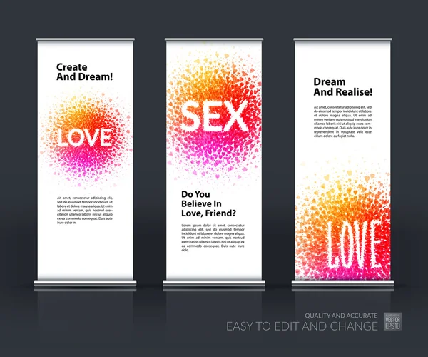Vector set of modern roll up banner stand design with Love desig — Stock Vector