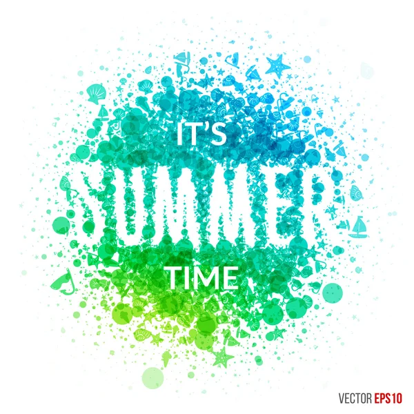 Zomer mooi design element voor wenskaart sjabloon lay-out met splash, deeltjes en artistieke explosie effect partij, vakantie, festival viering concept. blauw, groen vector. — Stockvector