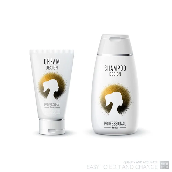 Résumé soin du corps cosmétique concept de marque. Tube crème, shampooing p — Image vectorielle